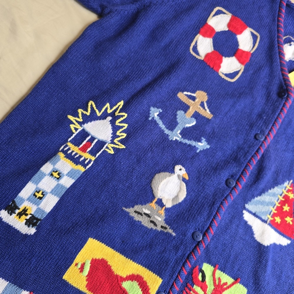 Nautical Beach Quacker Factory Women  Lighthouse Button Front Cardigan 3X‎ NWT - Picture 2 of 10